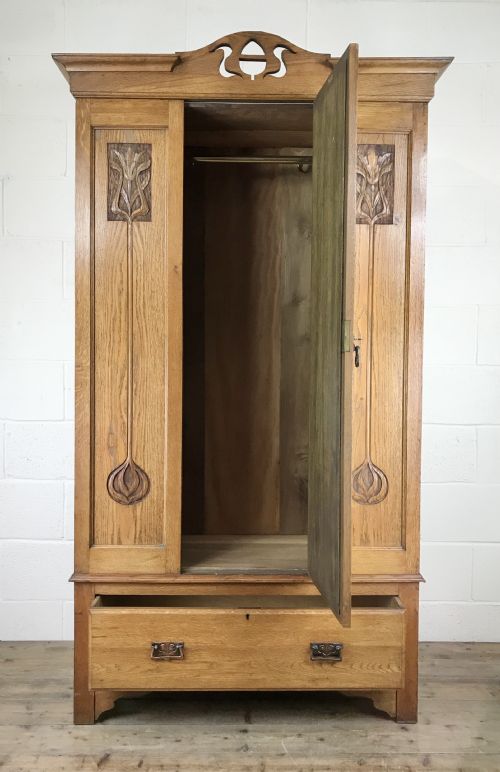 fig 1. Antique Edwardian Oak Mirror Wardrobe