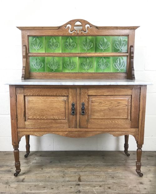 Antique Edwardian Oak and Marble Washstand