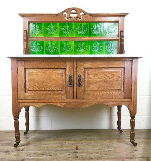 fig 1. Antique Edwardian Oak and Marble Washstand