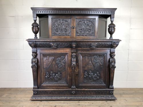 Antique 19th Century Carved Oak Court Cupboard