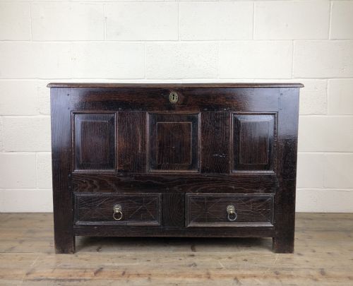fig 1. Antique 18th Century Oak Coffer Mule Chest