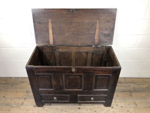 fig 2. Antique 18th Century Oak Coffer Mule Chest