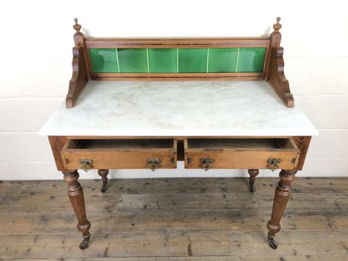 fig 1. Antique Pine and Marble Washstand with Tiled Back