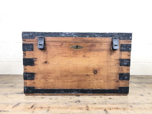 fig 2. Antique Pine Metal Bound Trunk with Tin Lining