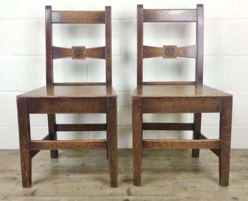 Pair of Antique Oak Bar Back Farmhouse Chairs