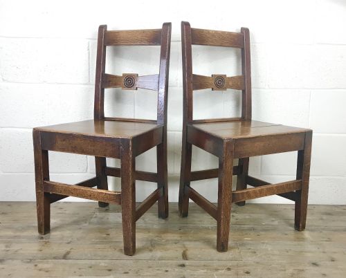 fig 1. Pair of Antique Oak Bar Back Farmhouse Chairs