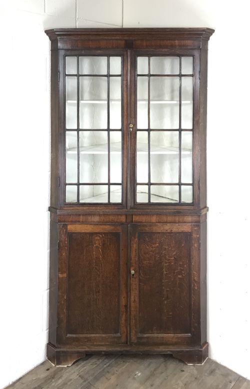 19th Century Antique Oak Glazed Corner Cupboard