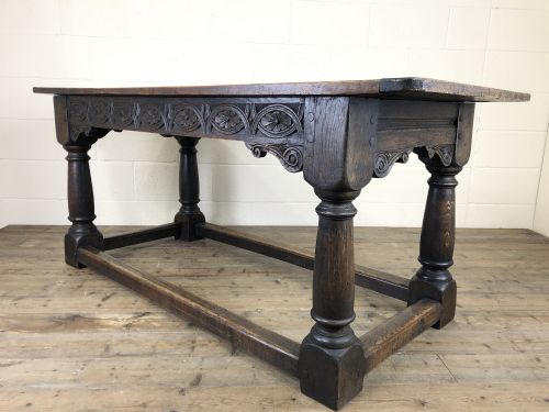 Antique Oak Refectory Table with Plank Top