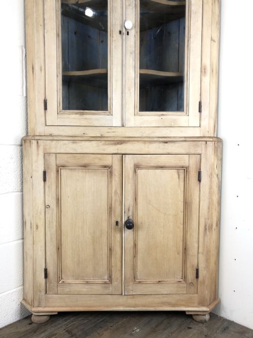 fig 1. Victorian Stripped Pine Corner Cupboard with Glazed Top