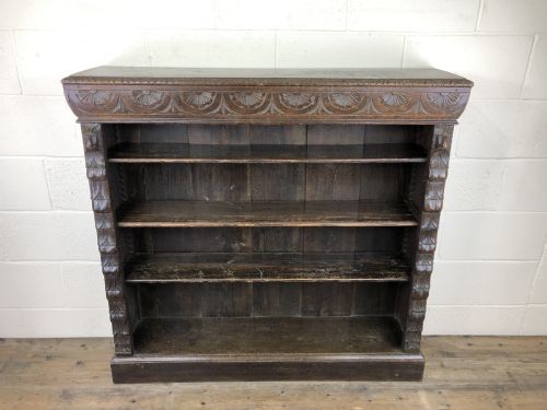 fig 1. Victorian Carved Oak Freestanding Open Bookcase