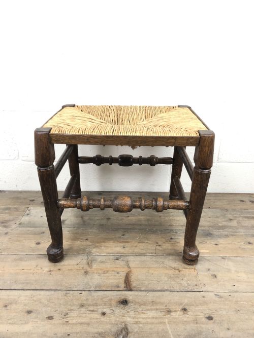 Unusual Antique Stool with Rush Seat