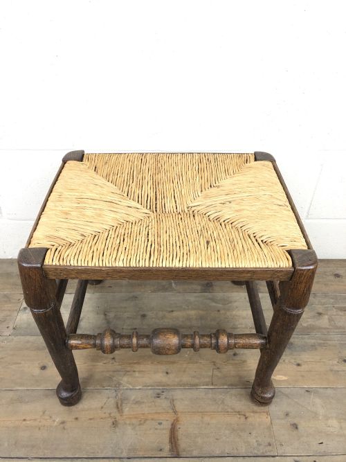 fig 1. Unusual Antique Stool with Rush Seat
