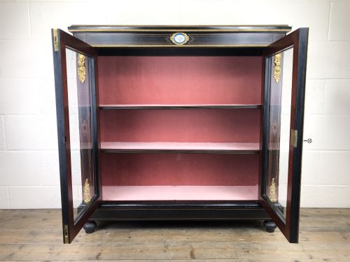 fig 1. Victorian Ebonised Inlaid Side Cabinet with Brass Mounts