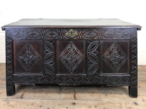 Antique 18th Century Carved Oak Coffer