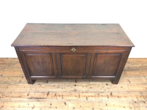 fig 1. Antique 18th Century Oak Coffer with Panel Front