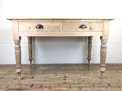Antique Pine Two Drawer Farmhouse Kitchen Table
