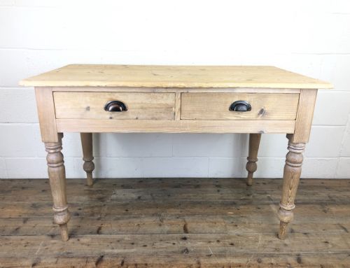 fig 1. Antique Pine Two Drawer Farmhouse Kitchen Table