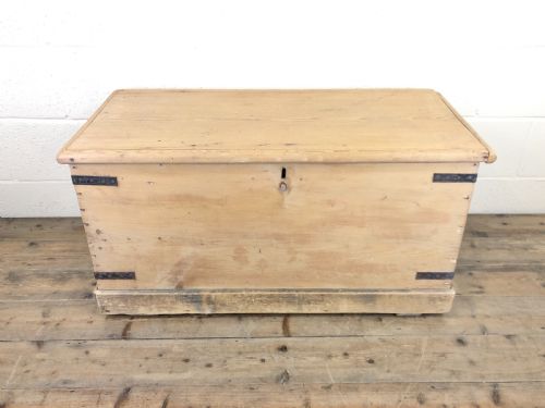fig 1. 19th Century Antique Pine Sea Trunk or Sea Chest