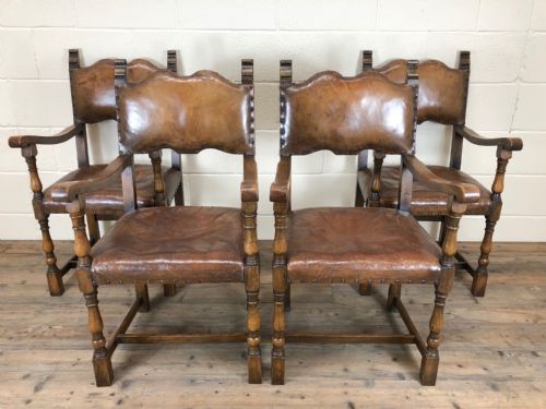 Set of Four Antique Leather Armchairs