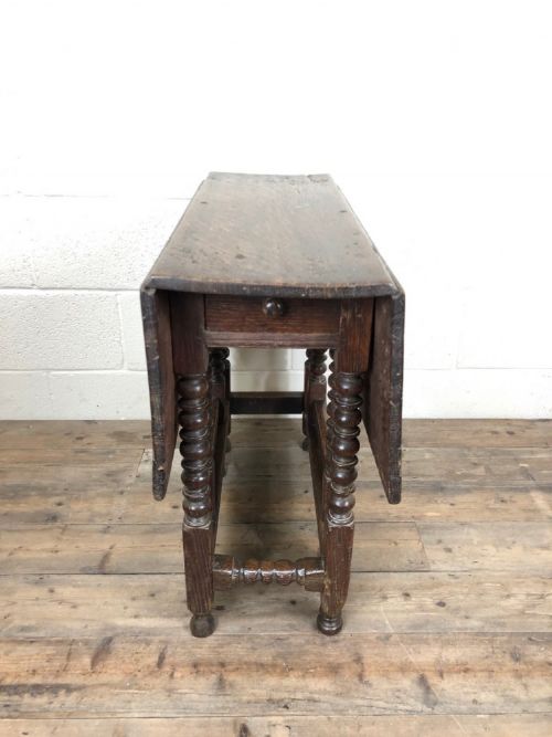 fig 1. Antique 18th Century Small Oak Drop Leaf Gate Leg Table, Folding Table or Console Table