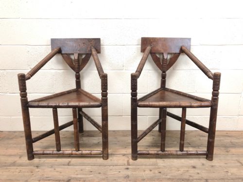 Antique Pair of Unusual 19th Century Victorian Turner’s Chairs, Corner Chairs or Armchairs
