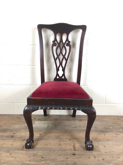 Antique Chippendale Revival Style Carved Chair with Ball and Claw Feet