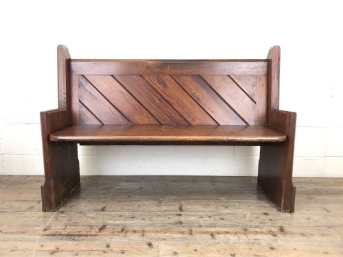 Antique Pitch Pine Church Pew with Enamel Number Thirty-seven