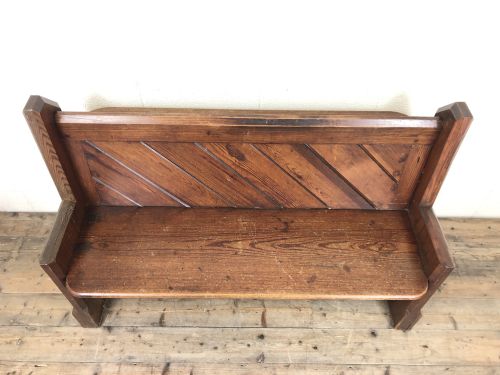 fig 2. Antique Pitch Pine Church Pew with Enamel Number Thirty-Seven
