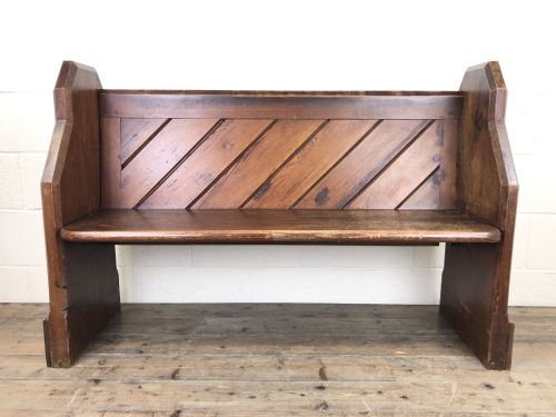 Antique Pitch Pine Church Pew with Enamel Number Twenty-seven