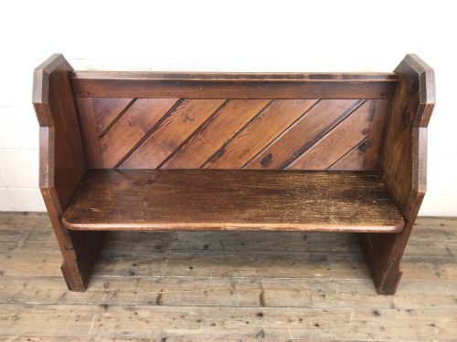 fig 1. Antique Pitch Pine Church Pew with Enamel Number Twenty-Seven