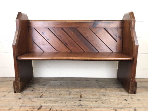 Antique Pitch Pine Church Pew with Enamel Number Thirty-five