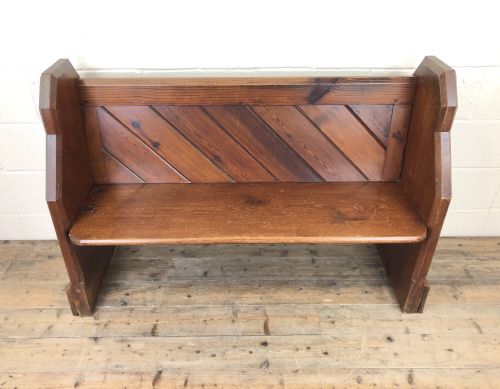 fig 1. Antique Pitch Pine Church Pew with Enamel Number Thirty-Five
