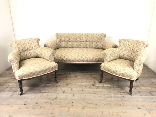 Victorian Three Piece Suite with Gold Floral Upholstery