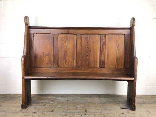 Antique Victorian Pitch Pine Curved Back Pew or Settle