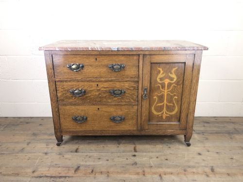 fig 1. Antique Oak Arts & Crafts Marble Top Cupboard