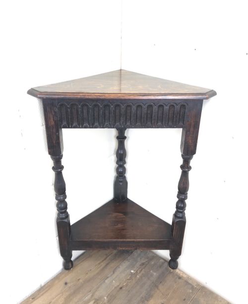 fig 1. Small Antique Carved Oak Corner Table