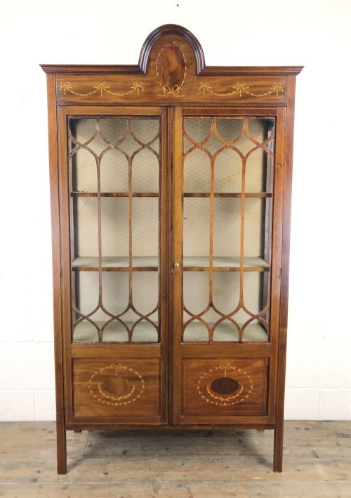 Edwardian Inlaid Mahogany Glass Display Cabinet