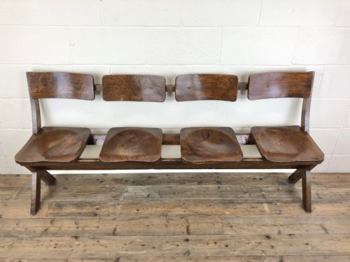 Antique Victorian Elm Four Seater Bench