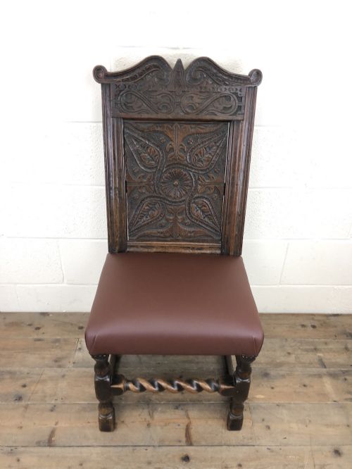 fig 1. Early 18th Century Carved Oak Chair with Leather Seat
