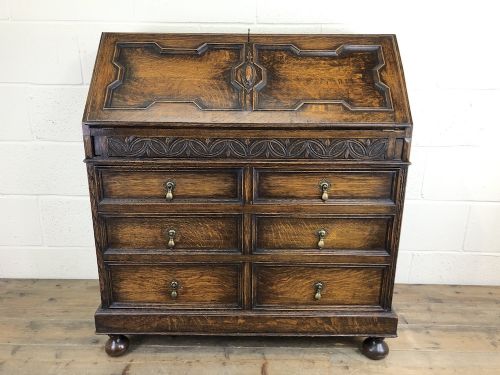 fig 1. Early 20th Century Antique Oak Geometric Bureau