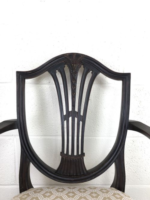 fig 1. Antique 19th Century Open Arm Carver Armchair with Fabric Seat