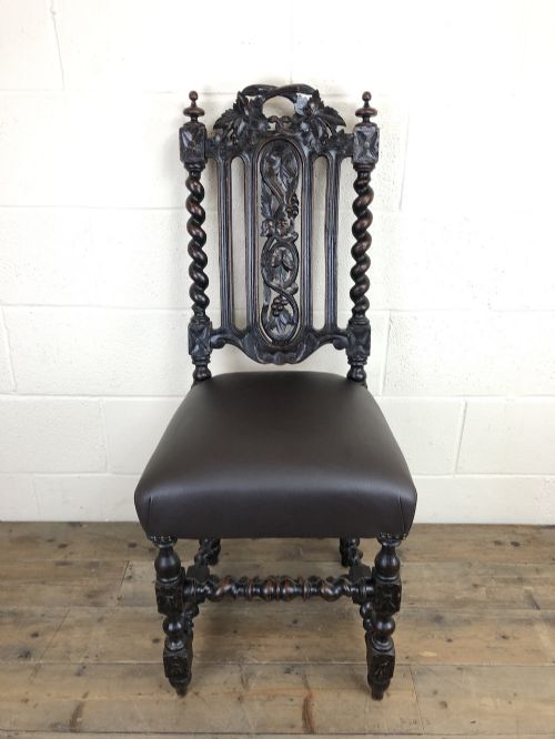 fig 1. Antique 19th Century Carved Chair with Leather Seat