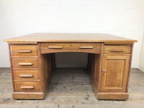 Large Edwardian Oak Twin Pedestal Partners Desk