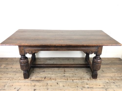 fig 1. Antique Carved Oak Refectory Dining Table