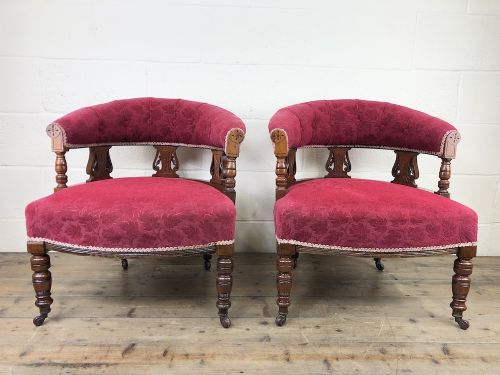 Pair of Victorian Mahogany Upholstered Tub Chairs