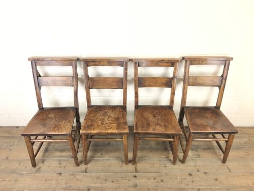 Set of Four Victorian Elm Chapel Chairs