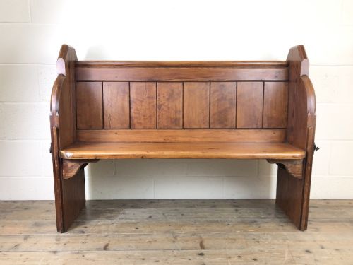 Antique Pitch Pine Chapel Pew with Shaped Sides