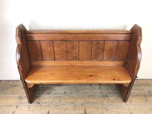 fig 1. Antique Pitch Pine Chapel Pew with Shaped Sides