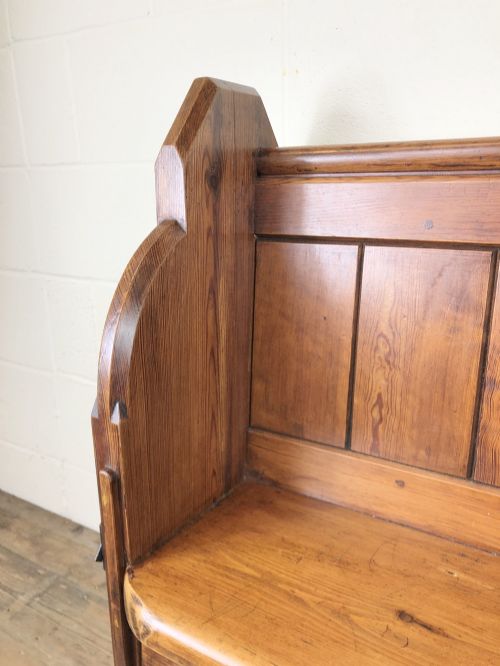 fig 2. Antique Pitch Pine Chapel Pew with Shaped Sides