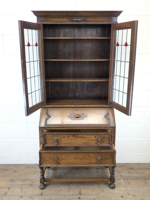 fig 1. Early 20th Century Antique Oak Bureau Bookcase